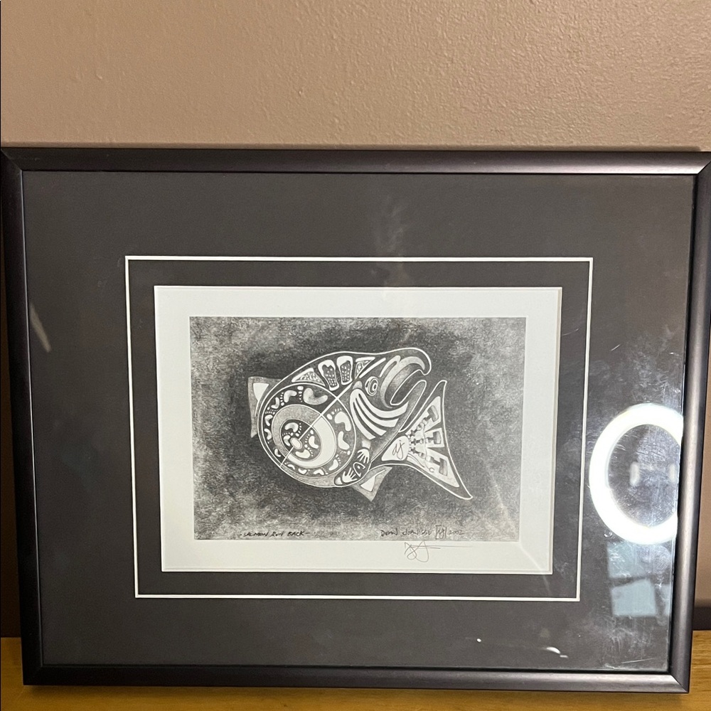 😄Native American art salmon run back art inside art 2005 signed print